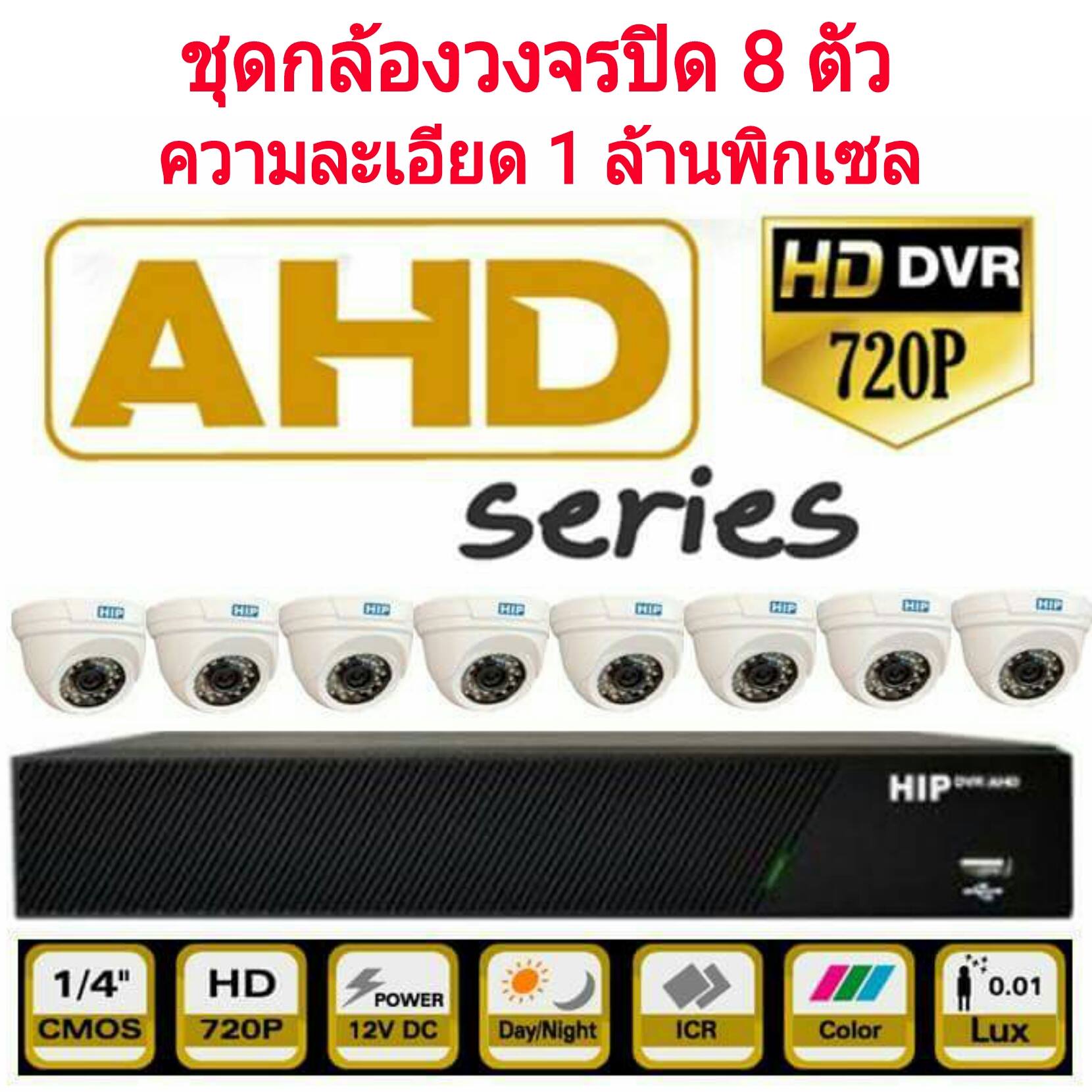 ชุดกล้องวงจรปิด 8 ตัว HIP คมชัด 1mp