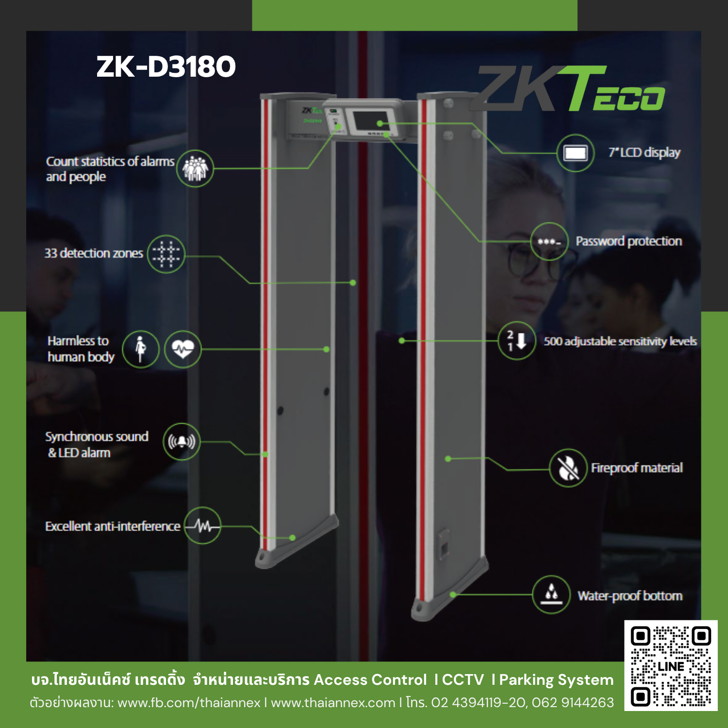 เครื่องตรวจจับโลหะแบบเดินผ่าน Walkthrough ZK-D3180